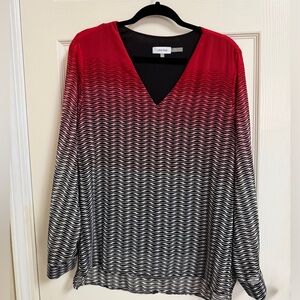 Calvin Klein Red to Black Ombre V-Neck Blouse